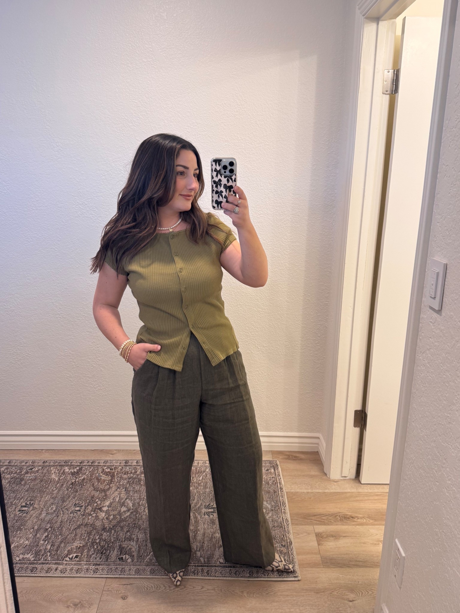Top size large (nursing friendly- slightly tight on arms so I sized up)

Trousers: linen- size 6 petite 
5’0” 145lbs

Heels true to size

Petite friendly fashion, linen pants, linen trousers

#LTKStyleTip #LTKPetite #LTKSeasonal