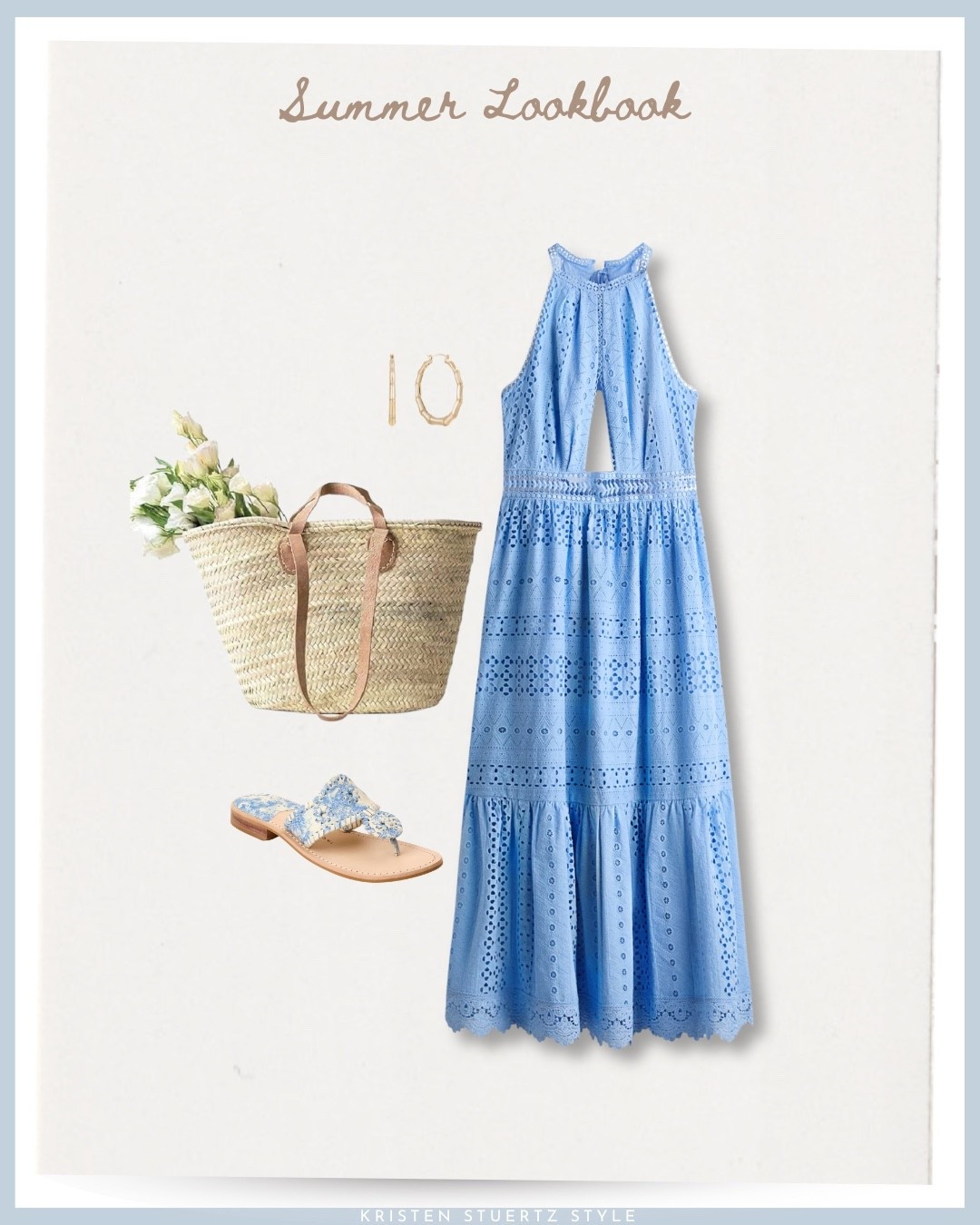A fresh blue halter neck maxi dress look for spring! I’ve paired this H&M poplin dress with chinoiserie inspired sandals, a French market bag, and gold accessories 
@ltk @Macys 

#date night outfits #spring outfits 2026 #spring dresses #vacation outfits beach #resort wear 2026 #travel outfits #ltkshoecrush

#LTKTall #LTKTravel #LTKOver40 #LTKootd