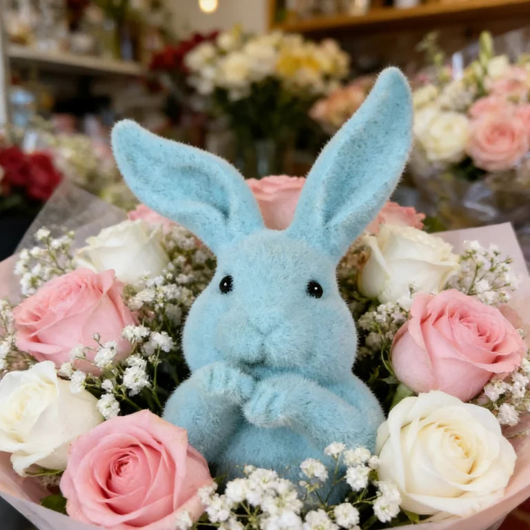 ElegantHaven Easter Bunny Decoration, Light Blue Flocked Bunny Figurine, Cute Easter Tabletop She... | Walmart (US)