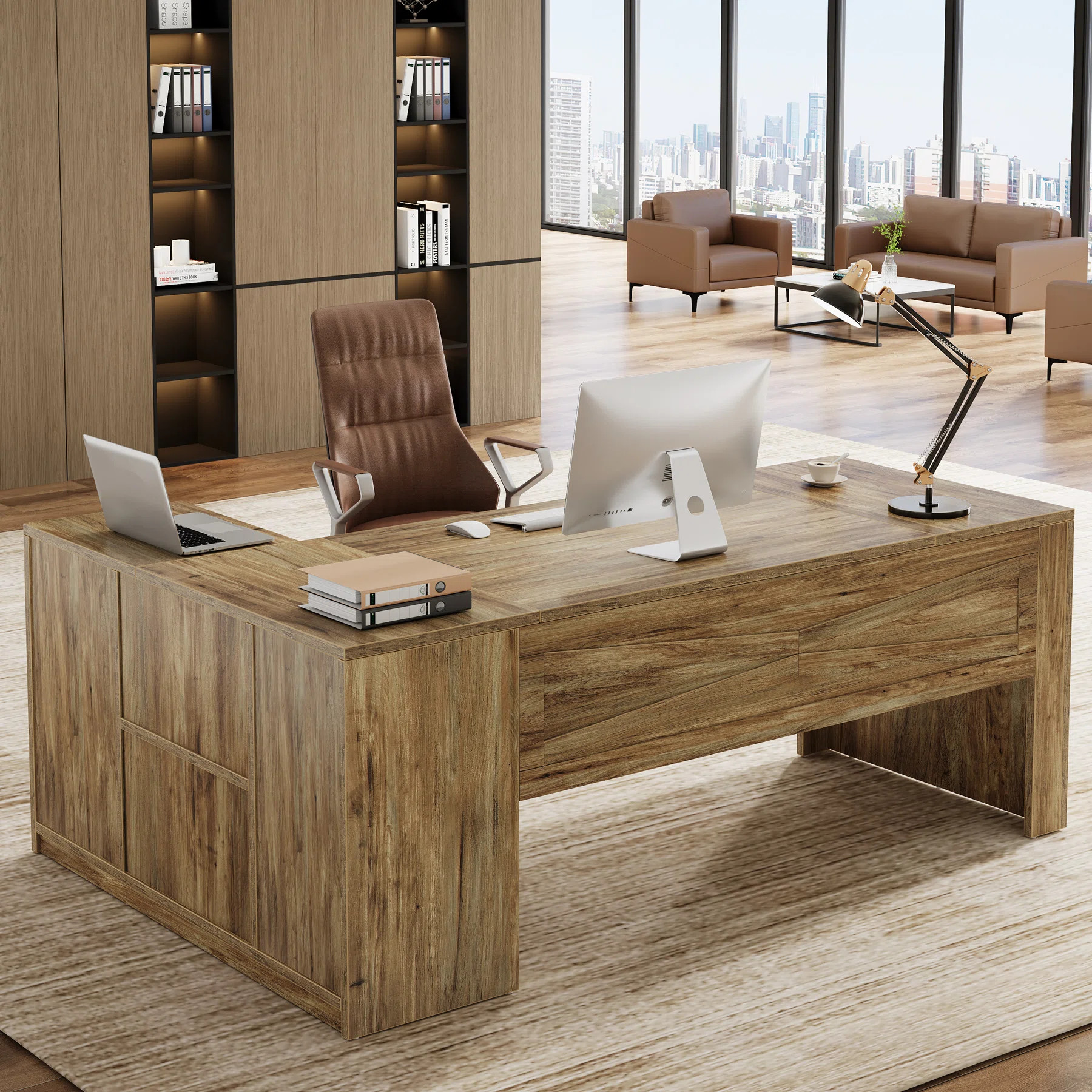 70.8" L-shaped Executive Desk, Large Computer Table With Storage Cabinet,modern Business Furnitur... | Wayfair North America