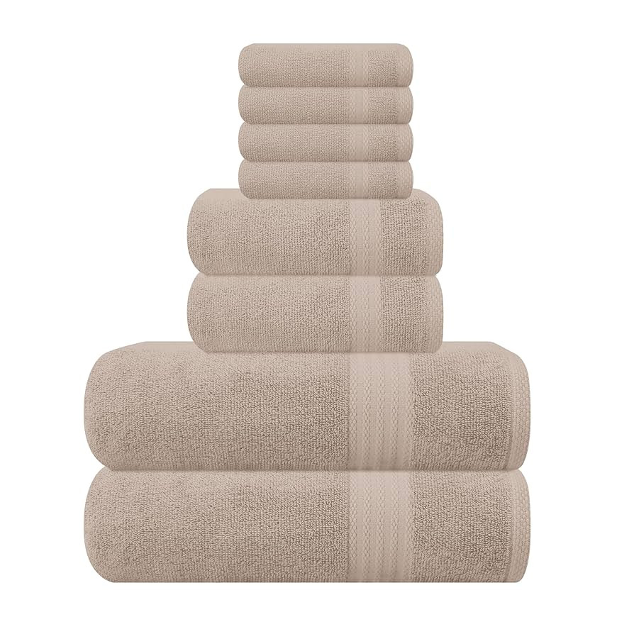 GLAMBURG Ultra Soft 8-Piece Towel Set - 100% Pure Ringspun Cotton, Contains 2 Oversized Bath Towe... | Amazon (US)