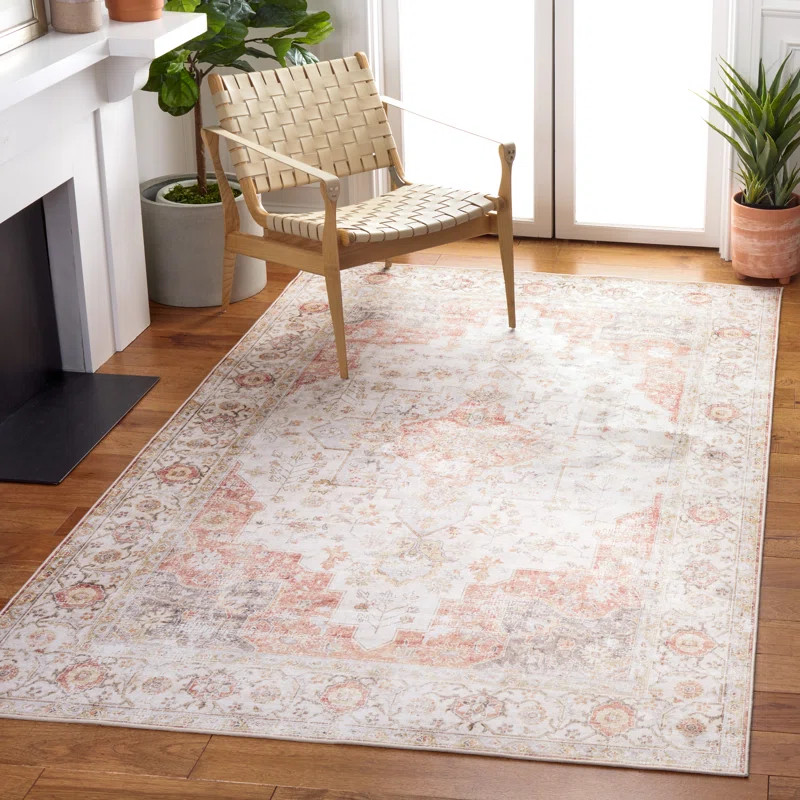 Chea Performance Light Gray/Rust Machine Washable Rug | Wayfair North America