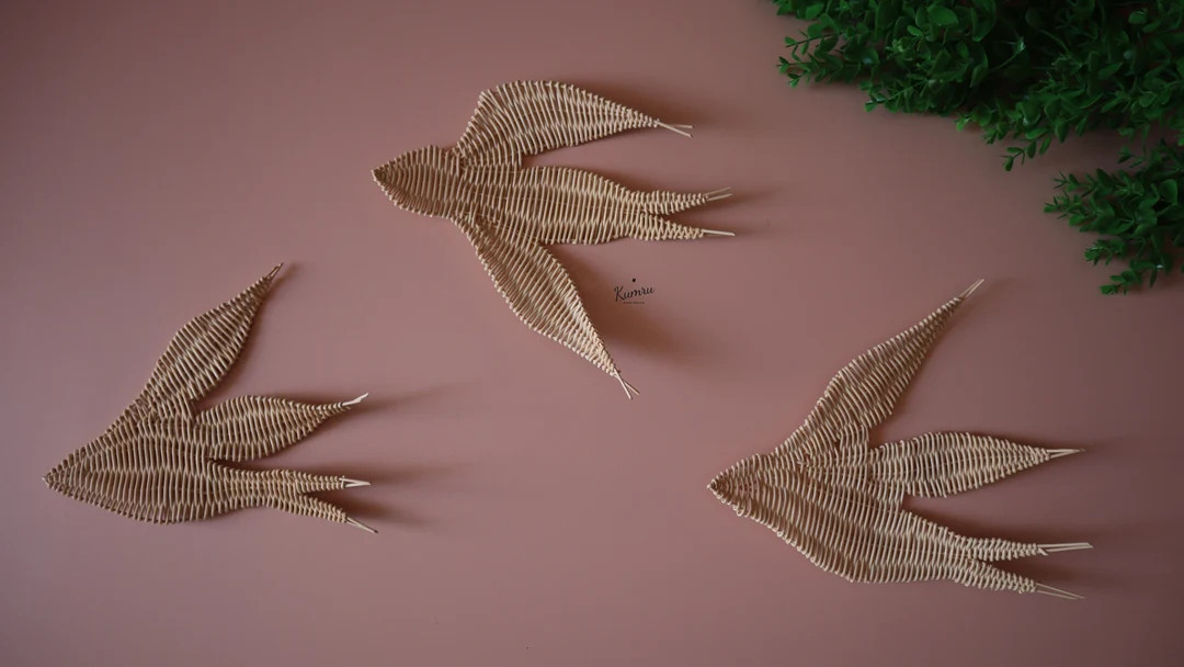 Set of 3  Rattan Wicker wall Bird - Wall hanging 3 bird Swallow- Rattan  Flying 3 Birds - rattan ... | Etsy (US)
