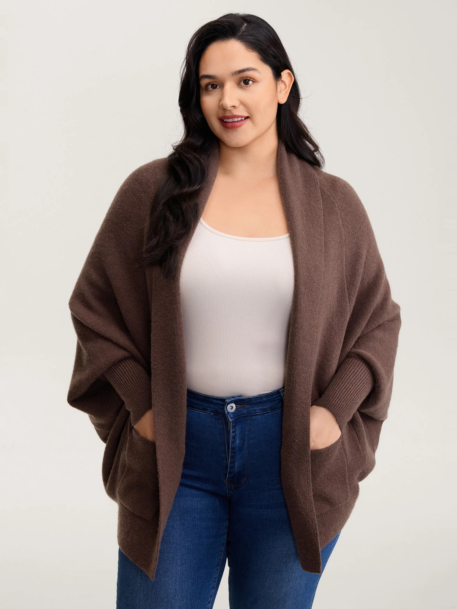 Folded Collar Dolman Sleeve Knit Cardigan | Bloomchic