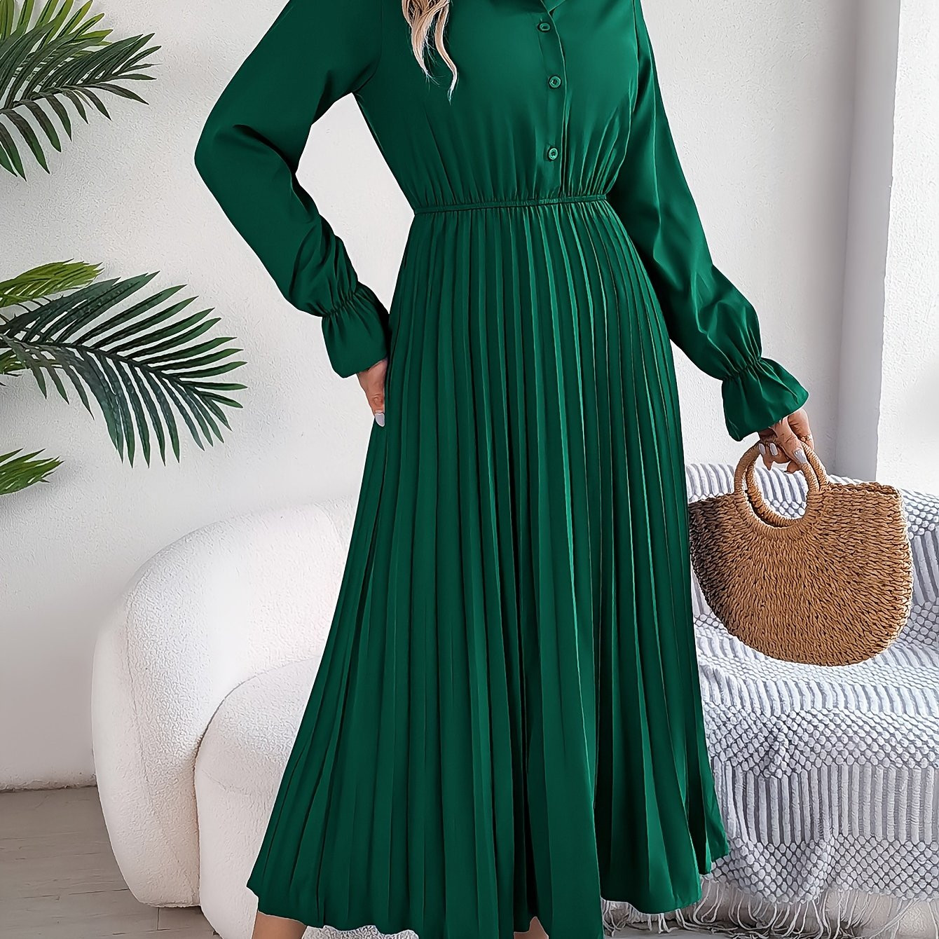 single   collared solid dress elegant pleated high - Temu Canada | Temu Affiliate Program