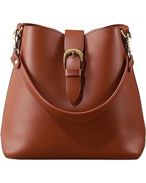 Town Bucket Vegan Leather Bag For Women Hobo Retro Faux Casual Purse Classic Vintage Simple Shoul... | Amazon (US)