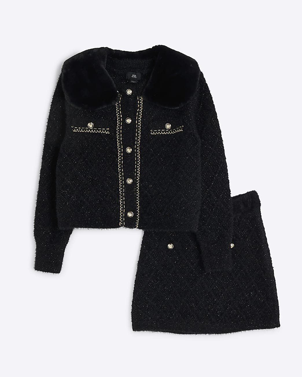 Girls Black Sequin Cardigan Set | River Island UK & IE