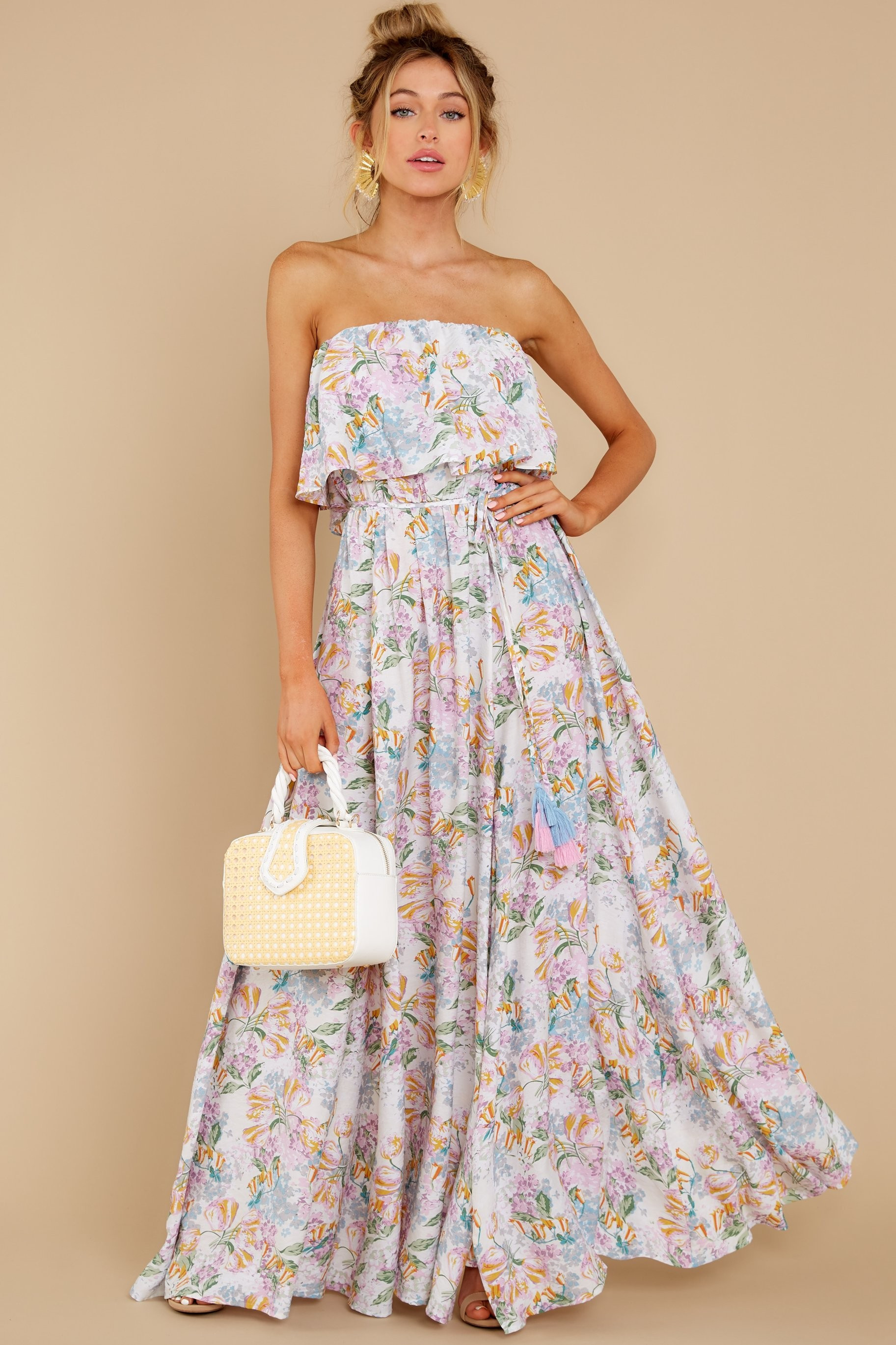 Here She Comes Off White Floral Print Maxi Dress | Red Dress 