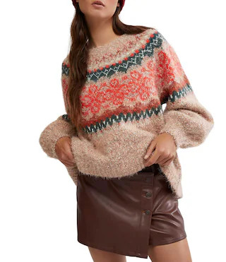Free People Festive Frost Fair Isle Print Crew Neck Long Sleeve Sweater | Dillard's | Dillard's
