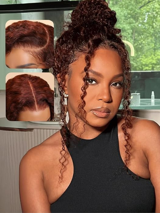 UNICE Reddish Brown Curly Human Hair Drawstring Wig Bye Bye Knots 7X5 Lace Front Glueless Wigs Hu... | Amazon (US)