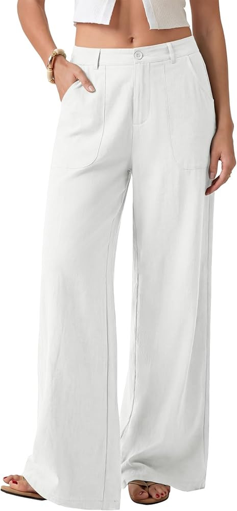 EVALESS Women's Linen Pants Summer High Waist Wide Leg Palazzo Pants Casual Trousers 2026 Beach T... | Amazon (US)