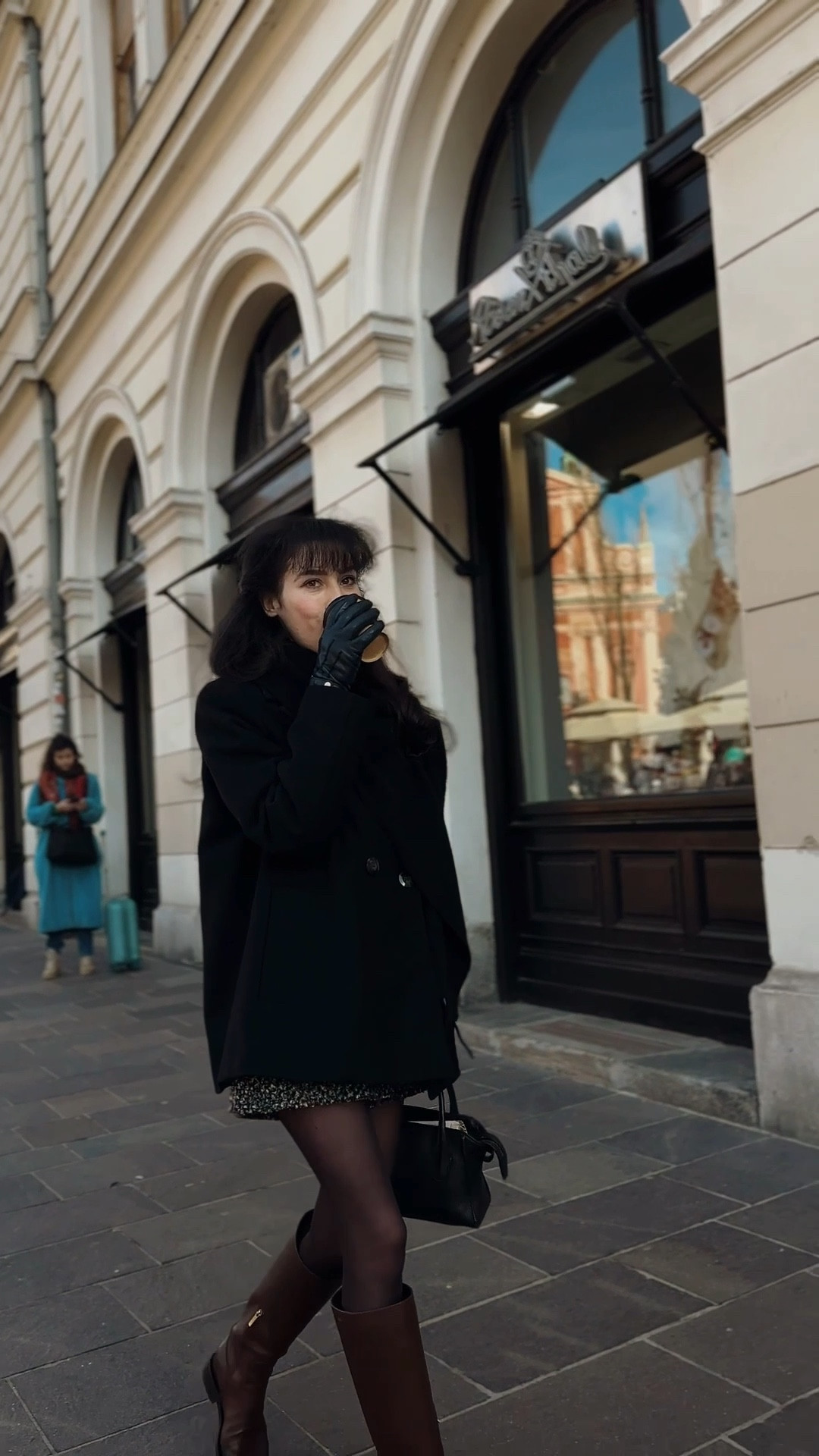 Winter street style, winter street fashion, riding boots, brown tights, tweed shorts, black pea coat, black scarf, black brooch, chic winter style, chic preppy style, black peacoat, long leather gloves

#LTKootd #LTKdayinmylife #LTKvlog