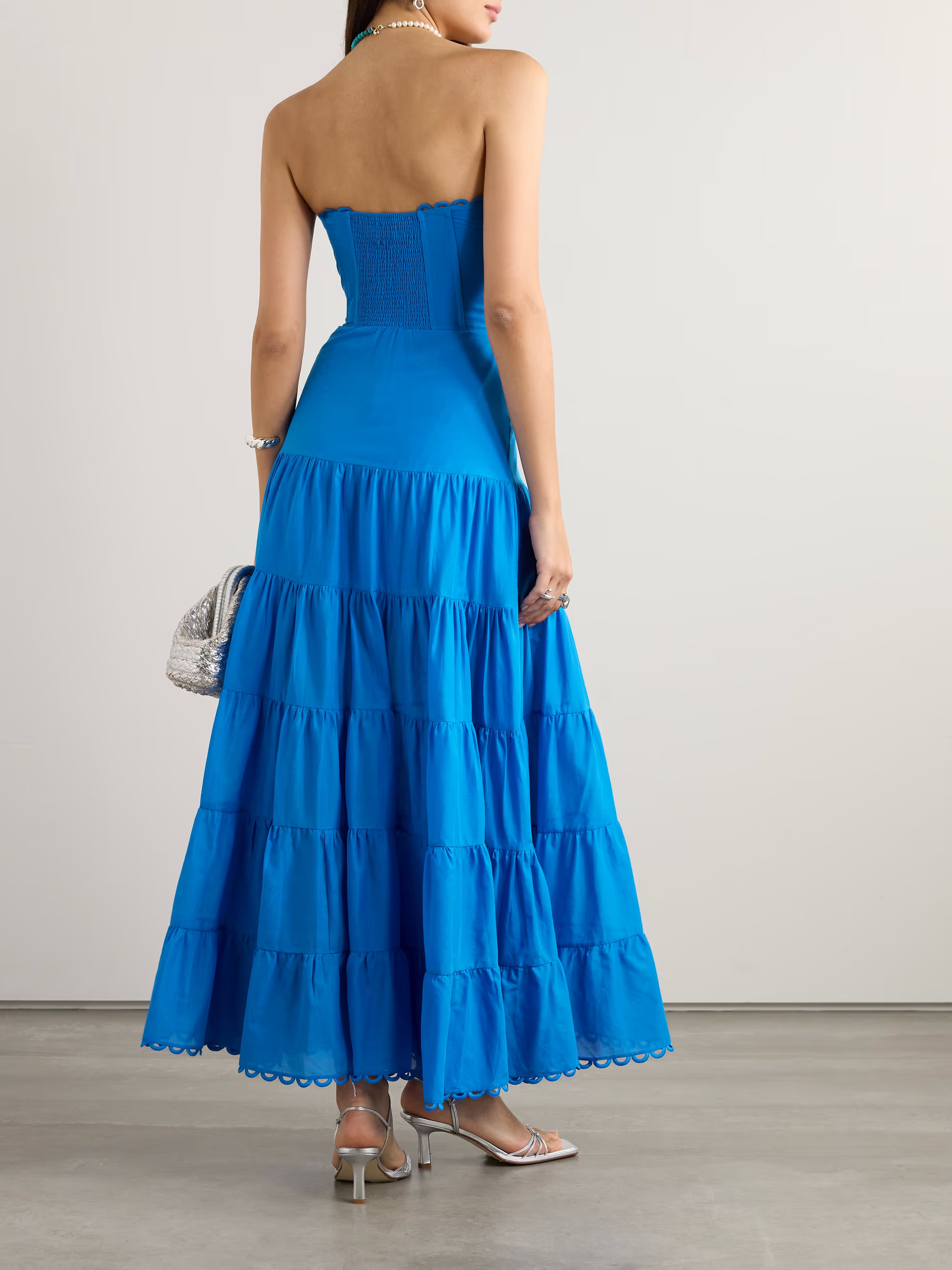 Danny strapless broderie anglaise-trimmed tiered cotton-blend voile maxi dress | NET-A-PORTER (US)