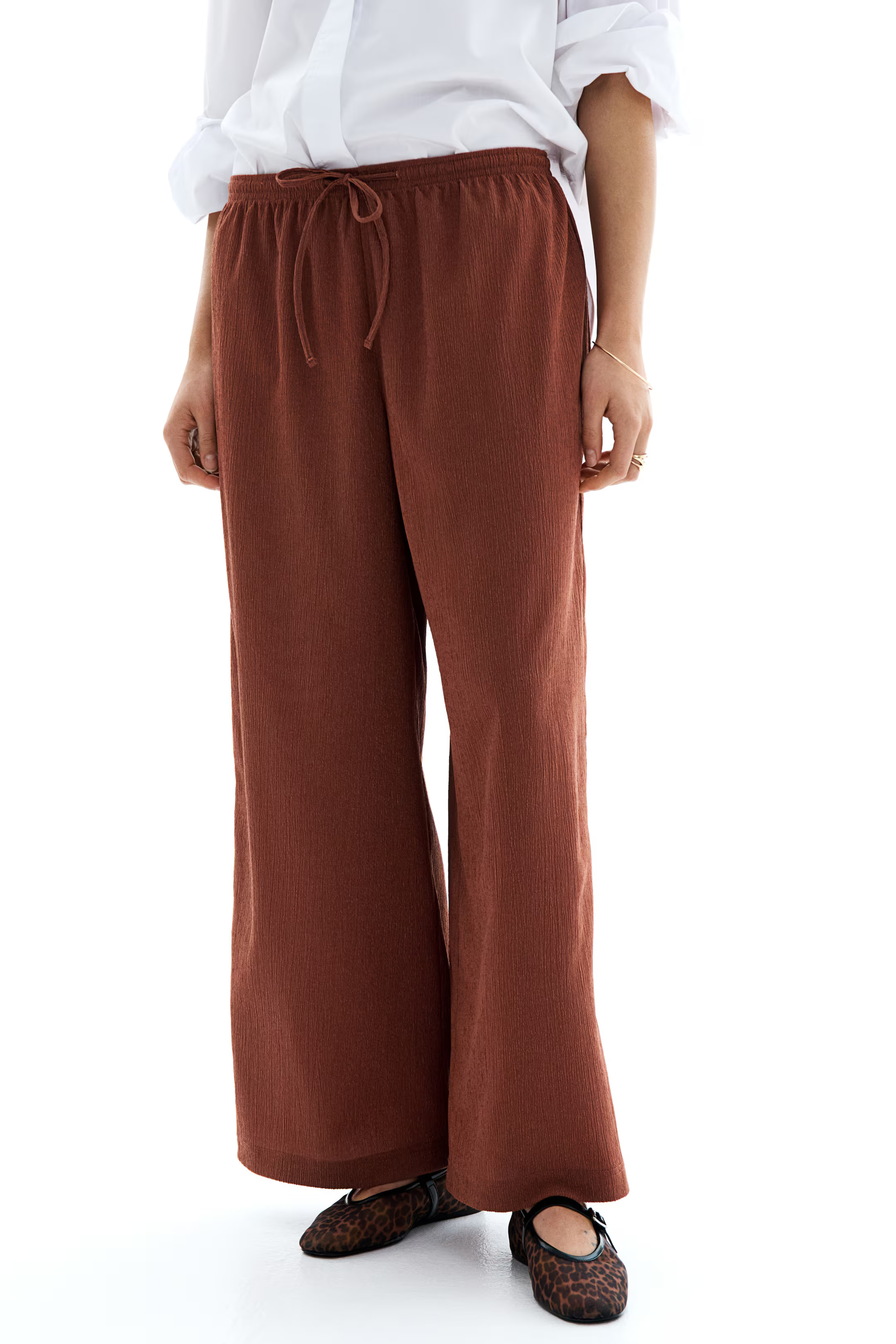 Textured Jersey Drawstring Pants - Brown - Ladies | H&M US | H&M (US + CA)