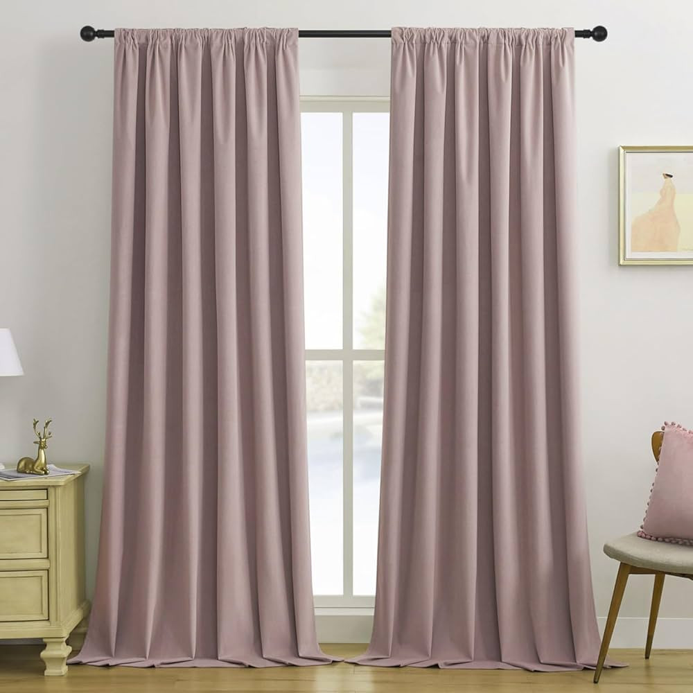Joydeco 100% Blackout Curtains 96 Inch Long 2 Panels, Luxury Black Out Thermal Insulated Rose Pin... | Amazon (US)