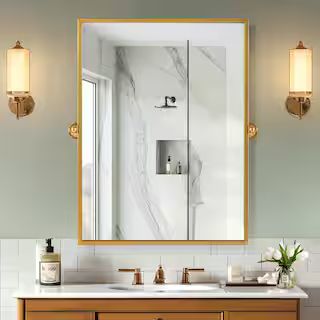 NEUTYPE 24 in. W x 31.5 in. H Modern Rectangle Metal Framed Gold Pivoted Wall Vanity Mirror A-MR0... | The Home Depot