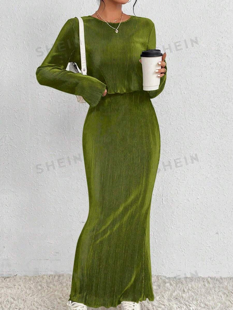 SHEIN EZwear Solid Color Top And Skirt Two-piece Set | SHEIN