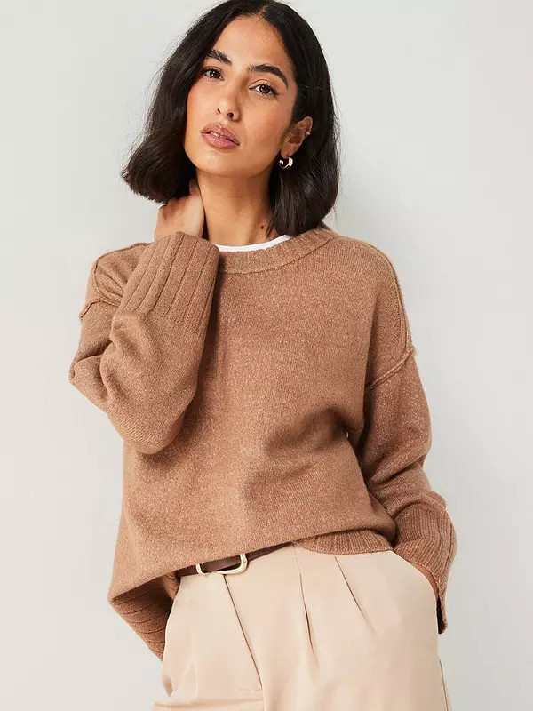 V by Very Crew Neck Rib Detail Jumper - Neutral | Very (UK)