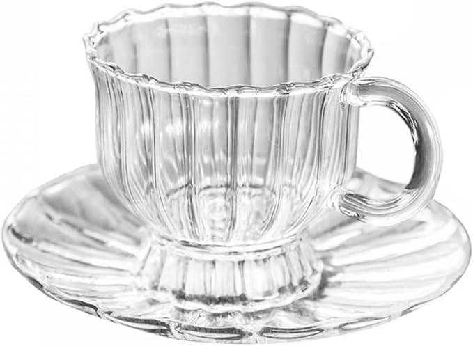 Sizikato Pumpkin Stripe Clear Glass Saucer Set, 7oz Black Tea Cup Coffee Mug | Amazon (US)