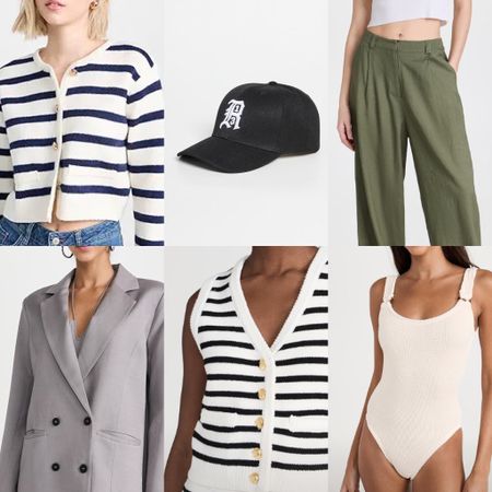 Shopbop sale faves! 
Stripes
Blazer I love! Fits oversized 
Hunza g suit - note: only sale on this color 
Love this statement bball hat
