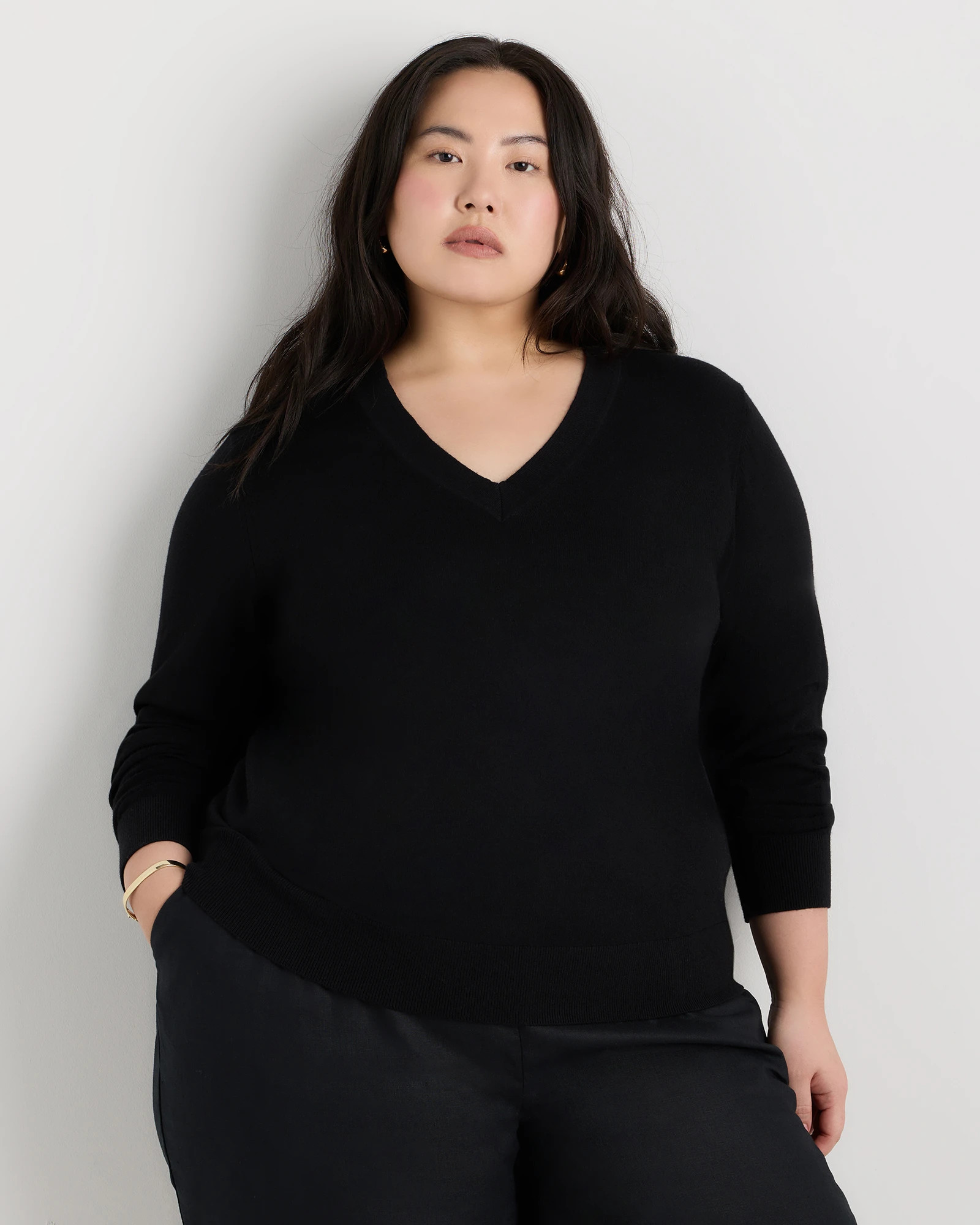 Quince | Women's Lightweight Cotton Cashmere V-Neck Sweater in Mocha Heather, Size 2X, Organic Cotton | Quince
