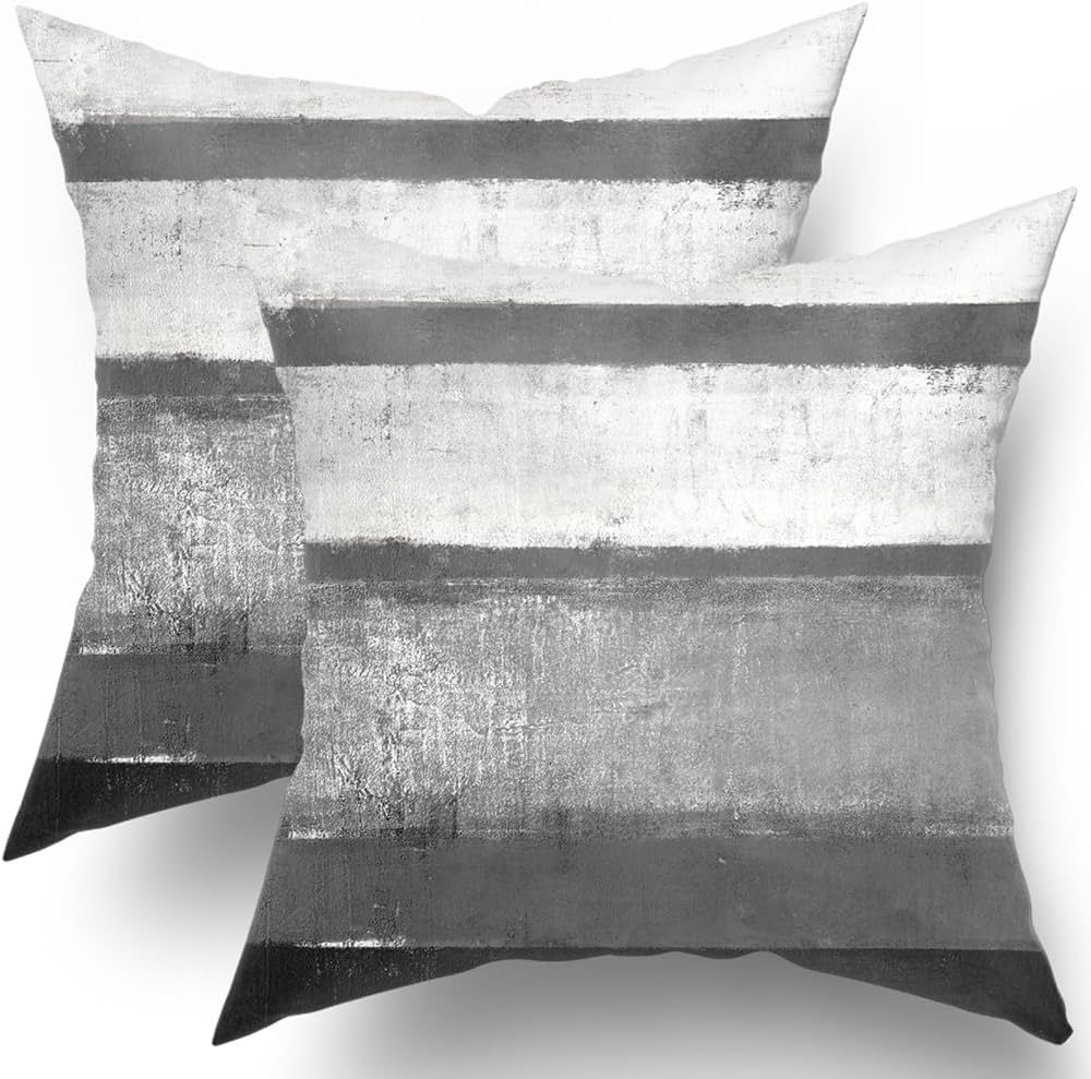 Black White Grey Pillow Covers 18x18 Set of 2 Light Gray Modern Abstract Art Striped Throw Pillow... | Amazon (US)