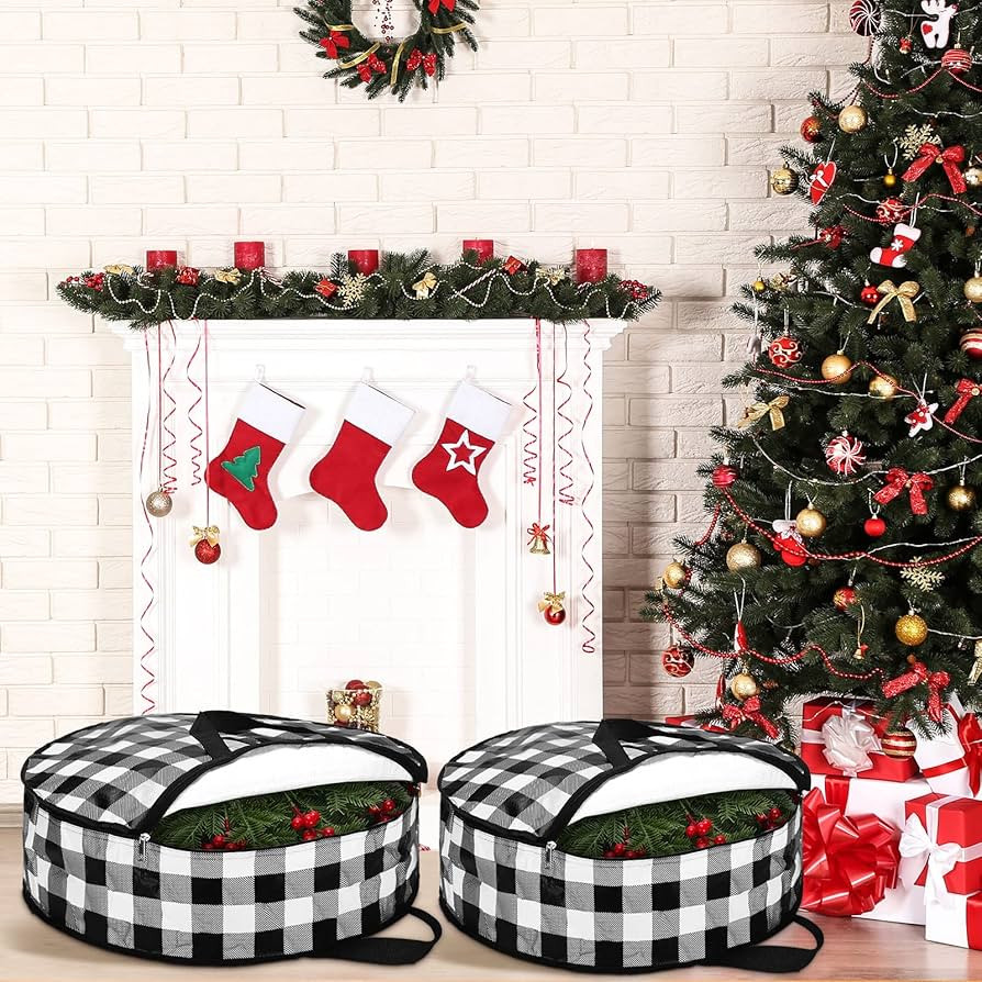 Sadnyy 4 Pcs Christmas Wreath Storage Bag 24 Inch&30 Inch Large Wreath Storage Container Buffalo ... | Amazon (US)