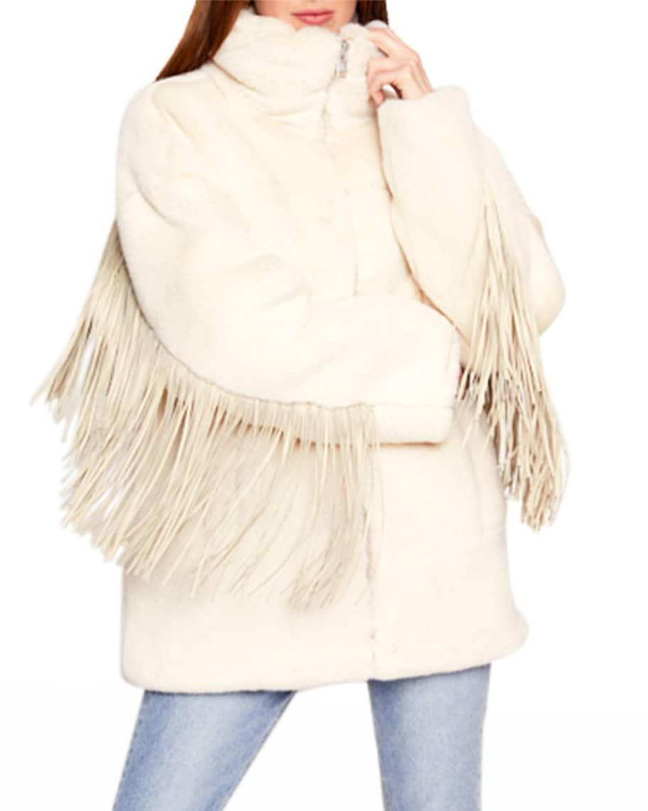 Blue Revival Moonlight Spell Vegan Fur Jacket with Faux Leather Fringe | Neiman Marcus