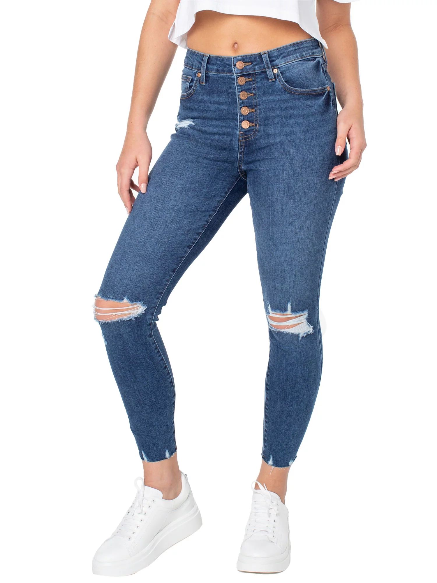 Celebrity Pink Women's Curvy Exposed Button Skinny Jeans - Walmart.com | Walmart (US)