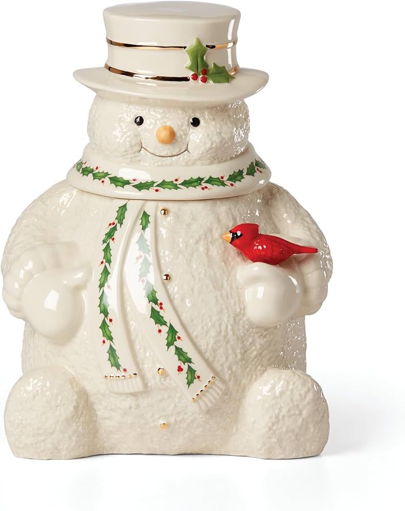 Lenox 892957 Happy Holly Days Snowman Cookie Jar, 4.85, Ivory | Amazon (US)