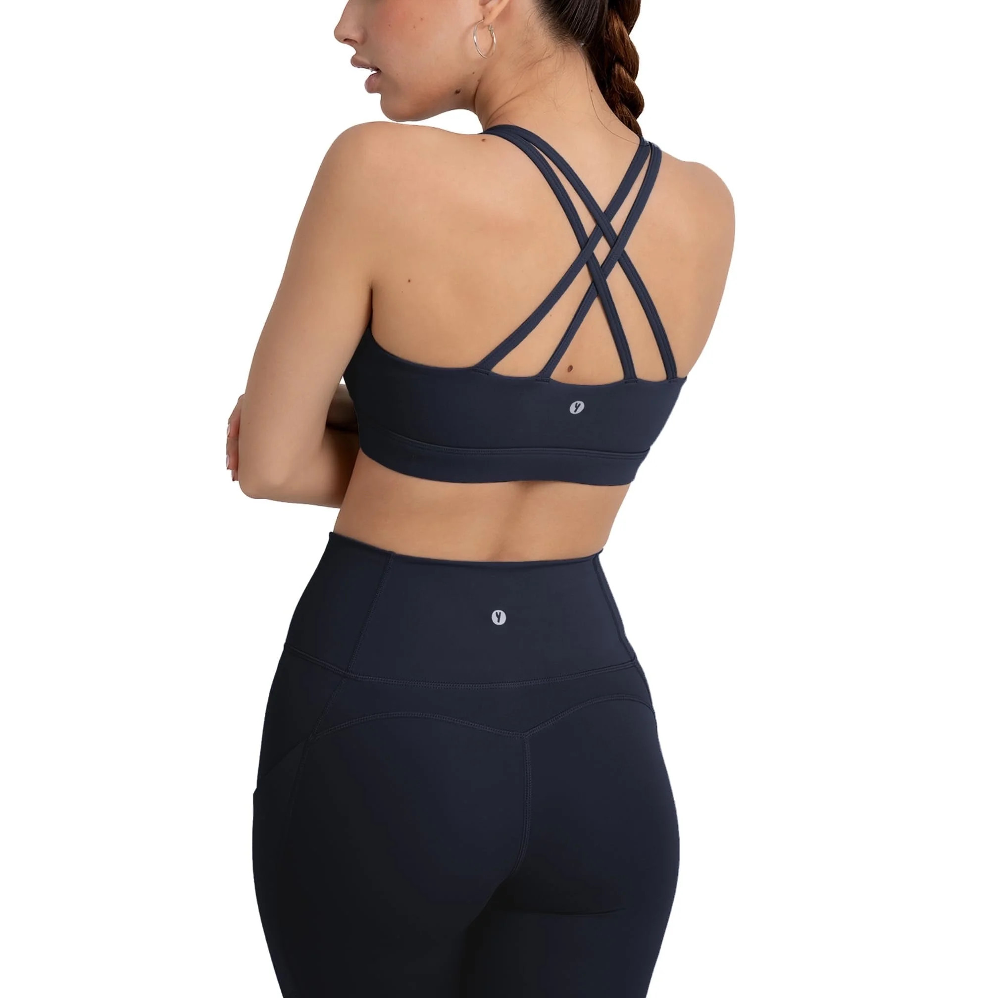 YITTY Active Women's UltraLuxe Strappy Medium Impact Bra, Athleisure, 4-Way-Stretch, Deep Navy, M | Walmart (US)