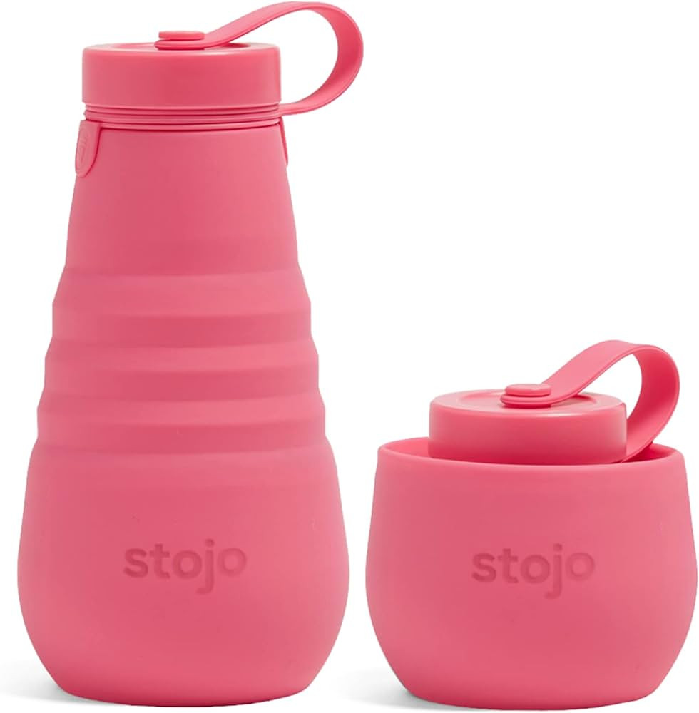 STOJO Collapsible Water Bottle - Peony Pink, 20oz / 592ml - Leak-Proof Reusable Silicone Travel C... | Amazon (US)