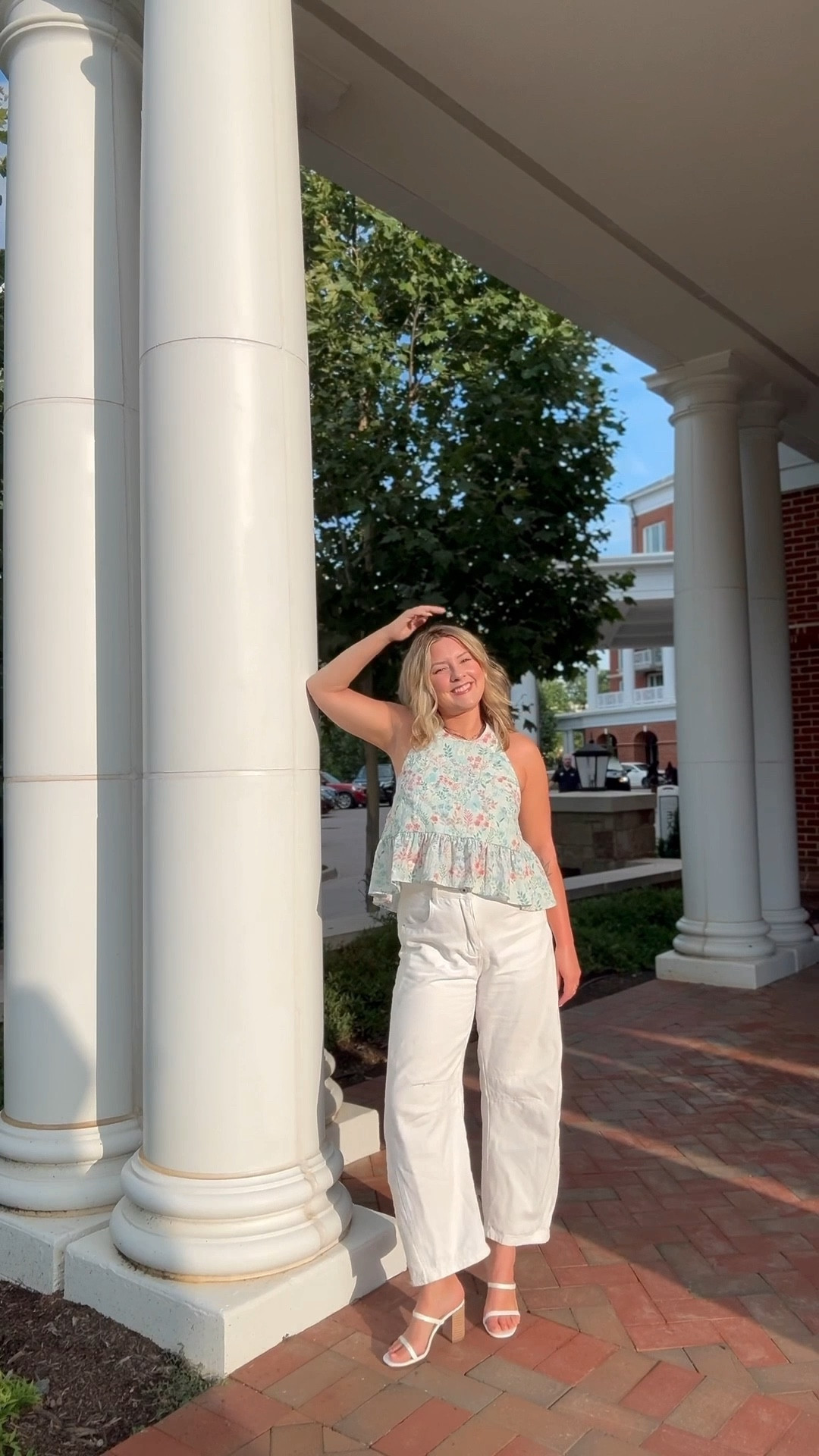 Love this peplum halter top on sale and wear these barrel jeans alllll the time! Simple white block heels from Lulus

#LTKShoeCrush #LTKSaleAlert #LTKPetite