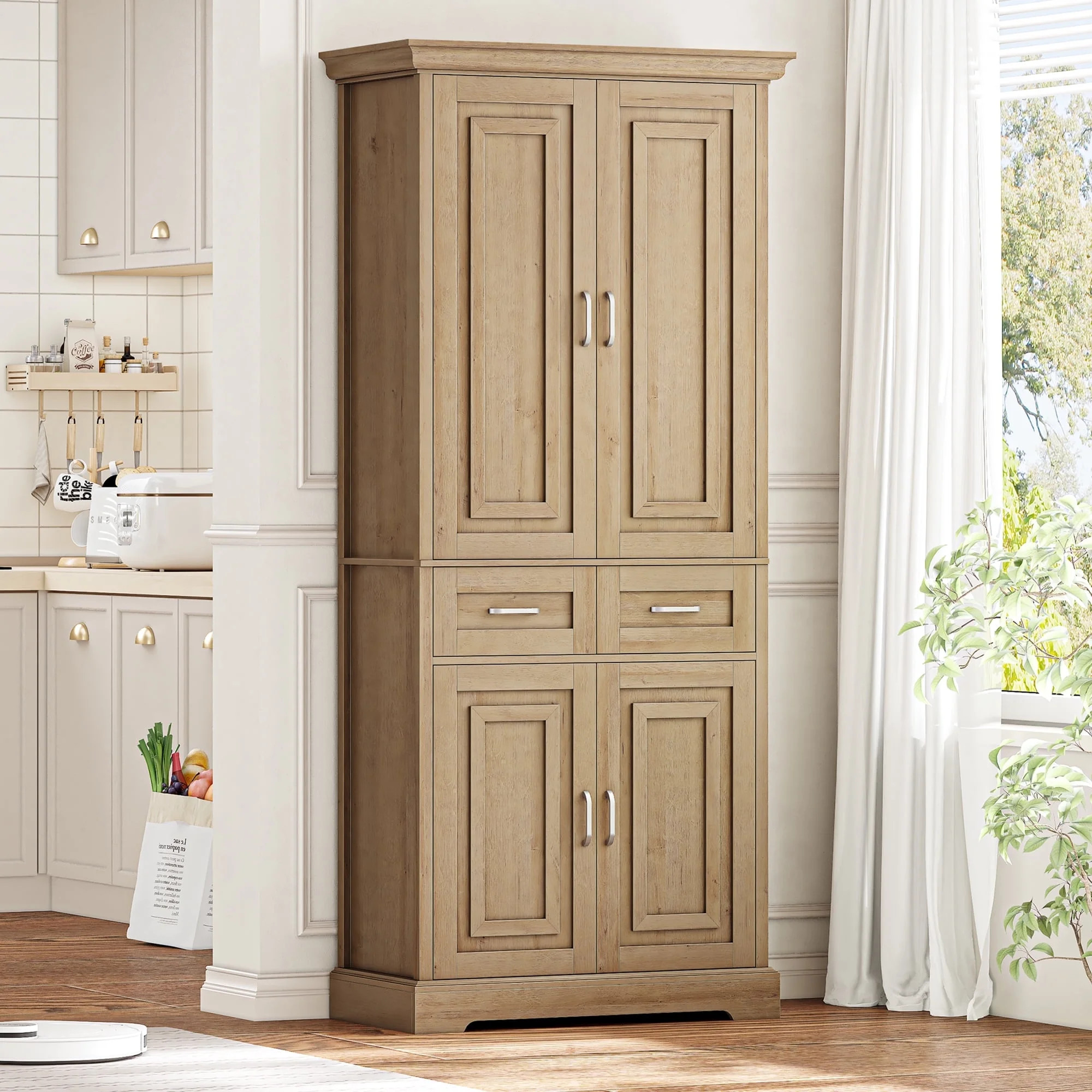 Homfa 70.9'' Tall Kitchen Pantry with 4 Doors, 2 Drawer Modern Freestanding Storage Cabinet for D... | Walmart (US)