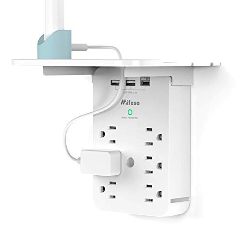 Wall Outlet Extender with Surge Protector, 6 AC Outlets, Shelf, 2 USB & USB C Charging Ports - Home & Dorm Plug Expander | Amazon (US)