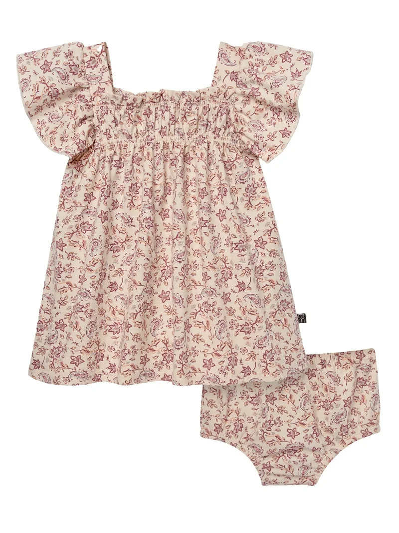 Modern Moments by Gerber Baby Girl Smocked Flutter Sleeve Dress and Diaper Cover, 2-Piece, Sizes ... | Walmart (US)