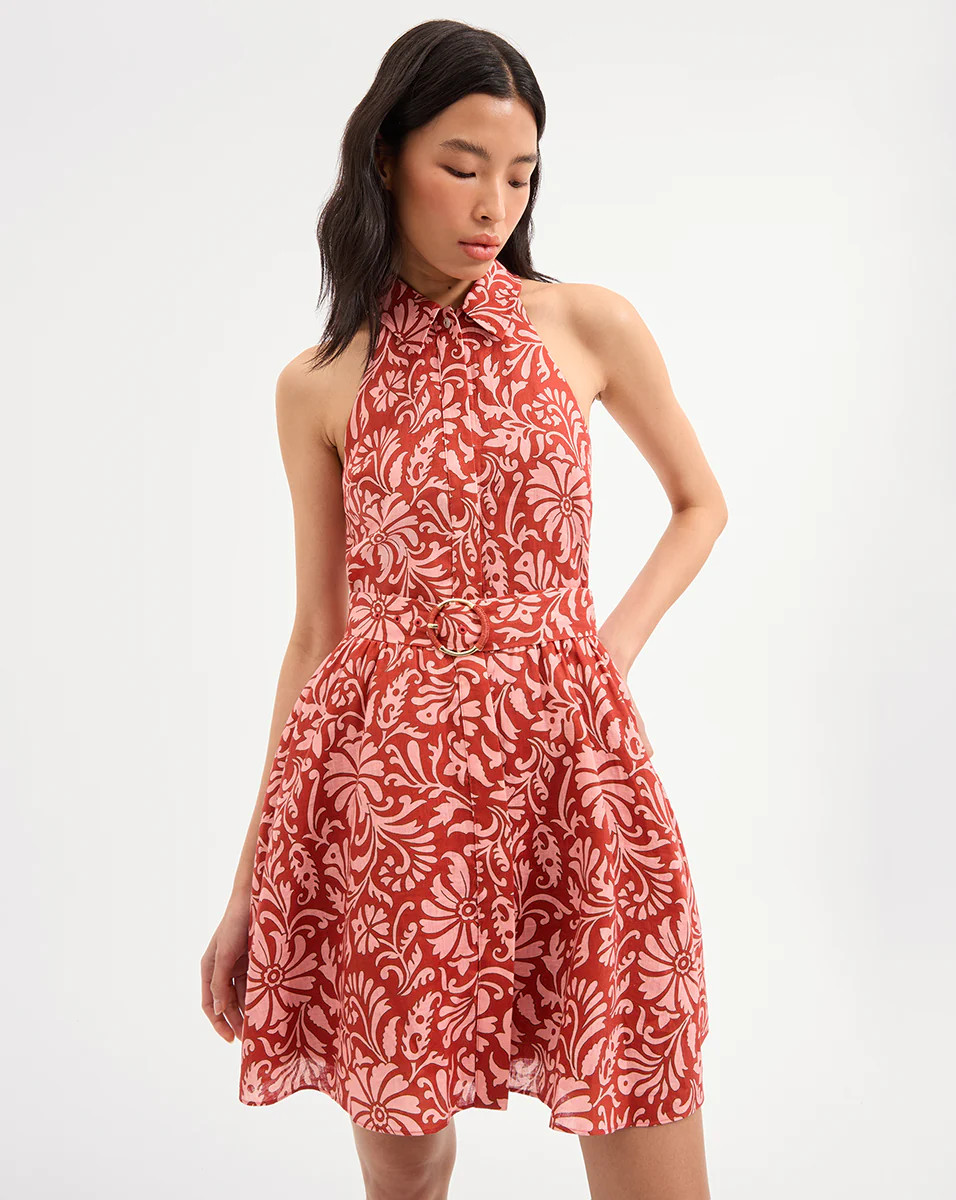 Beau Linen Dress in Red Floral Print| Veronica Beard | Veronica Beard