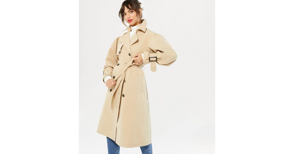 Stone Puff Sleeve Belted Trench Coat 
						
						Add to Saved Items
						Remove from Saved Ite... | New Look (UK)