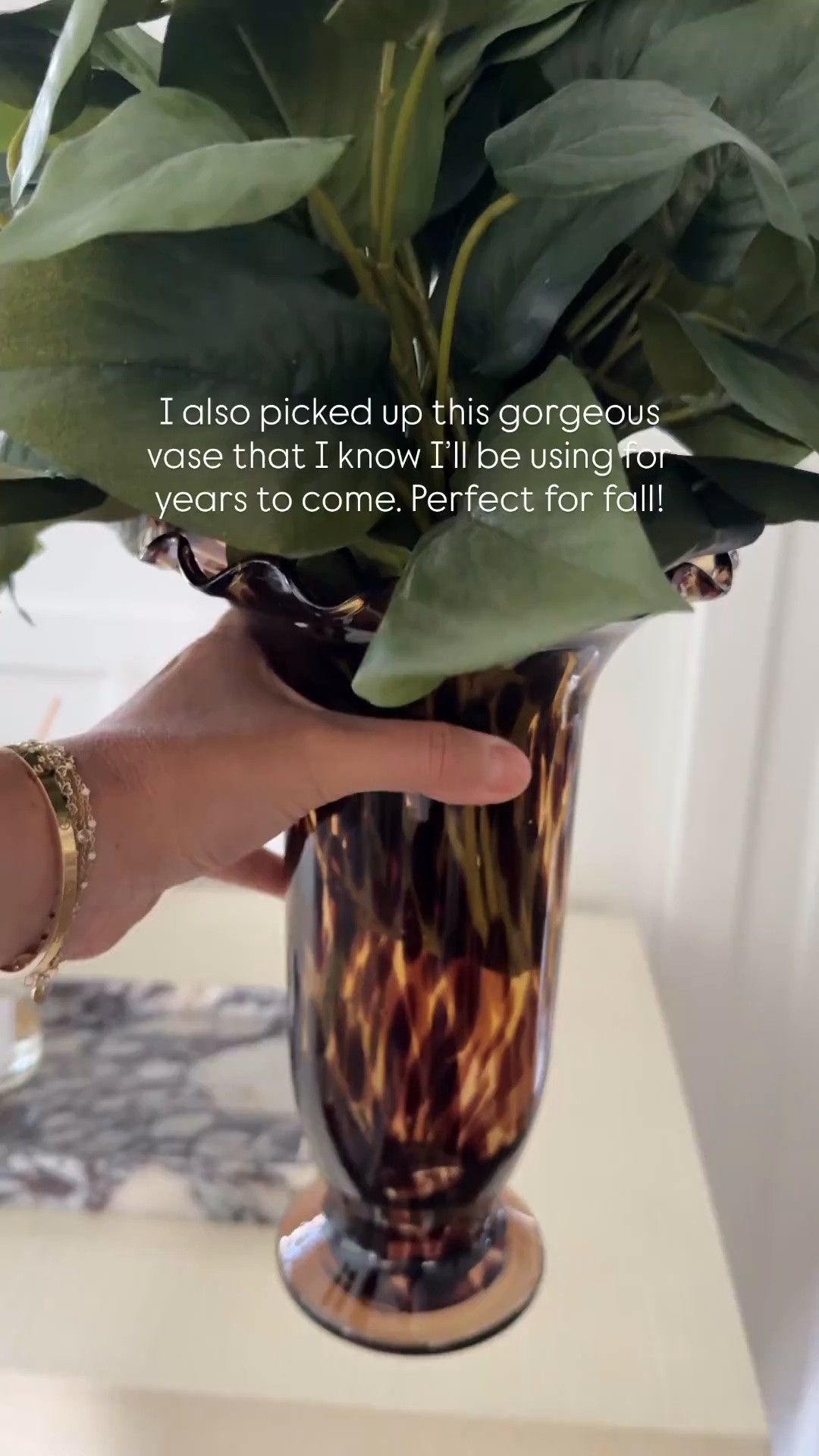 This tortoise shell vase is such a beautiful statement piece. The warm tones and unique pattern add depth and texture to a room while still feeling classic enough to style with greenery, branches, or florals year-round.

tortoise shell vase, decorative vase, vase styling, home decor accents, console table decor, faux greenery, fall home decor, organic home decor, neutral interiors, timeless home style, collected home decor, girlonthehudson

#LTKHome #LTKSeasonal #LTKdayinmylife