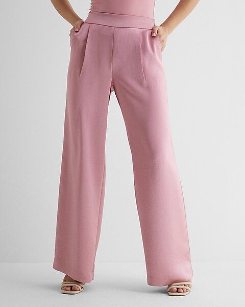 High Waisted Satin Pleated Trouser Pant | Express