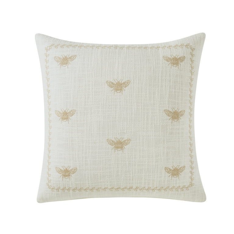 My Texas House 18" x 18" Embroidered Bee Ivory Cotton Slub Decorative Pillow Cover - Walmart.com | Walmart (US)