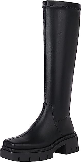 vivianly Women's Chunky Platform Chelsea Boots Mid Calf Boots Square Toe Pull-on Ankle Booties | Amazon (US)