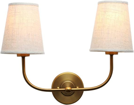 PERMO Vintage Double Sconce Large Antique 2-Lights Sconces with Flared Funnel Linen Beige Fabric ... | Amazon (US)