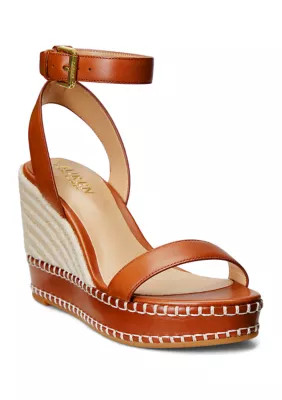Lauren Ralph Lauren Women's Hilarie Burnished Leather Espadrille Sandals, Tan, 6.5M | Belk
