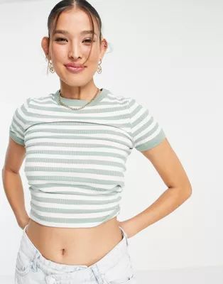 ASOS DESIGN slim fit t-shirt in rib in green and white stripe | ASOS (Global)