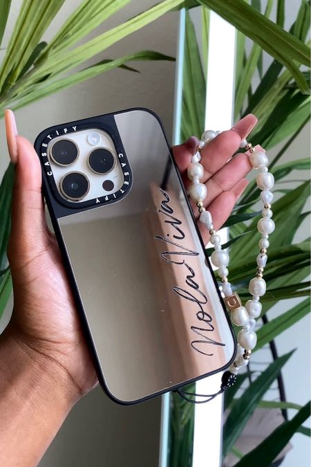 Stunning mirror phone case with customized name + Pearl charm phone strap 

#LTKtravel #LTKFind #LTKstyletip