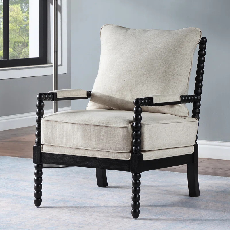 Lorentz Modern Farmhouse Accent Chair 25.5" Wide Chenille with Turned Wood and Solid Frame | Wayfair North America