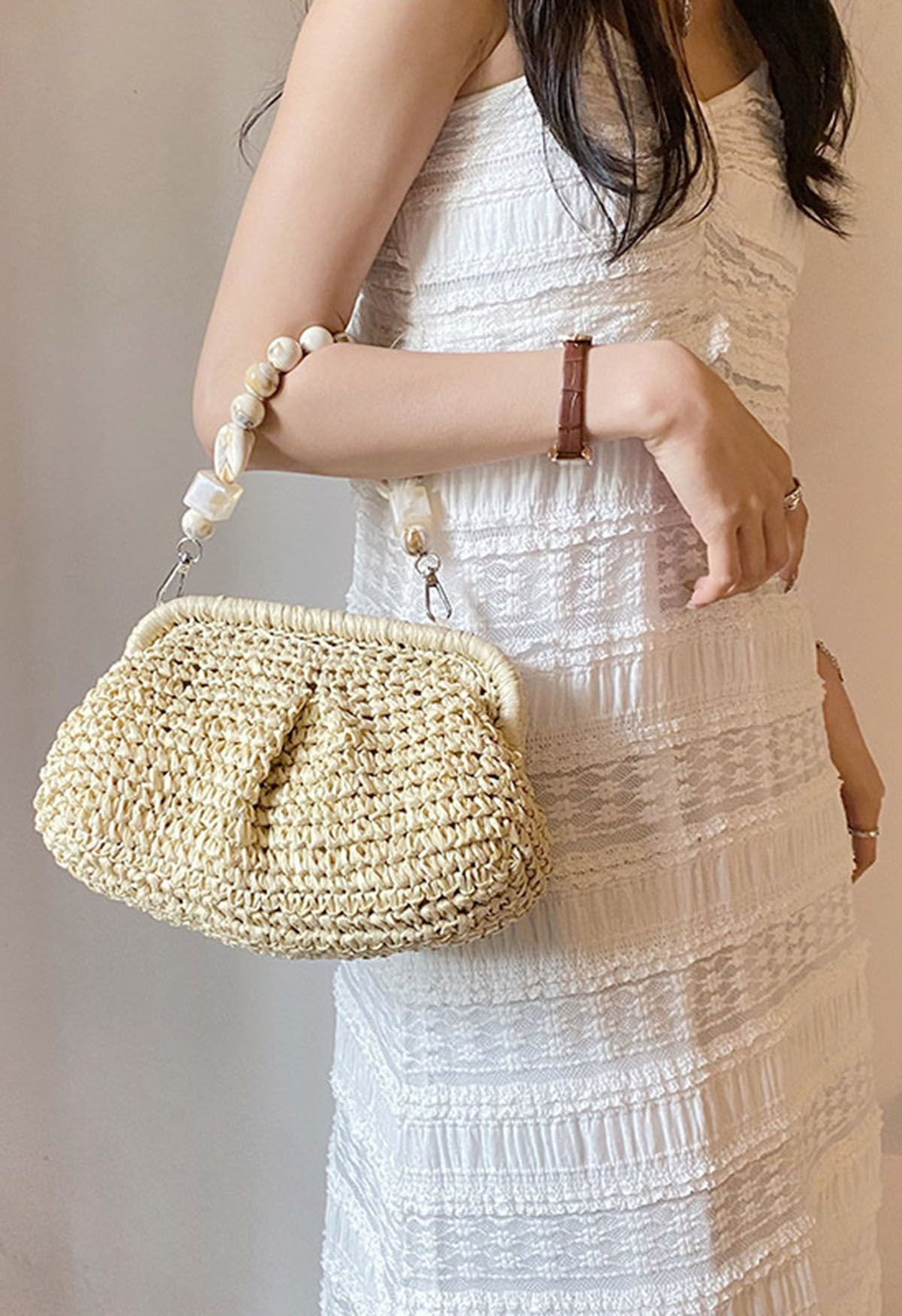 Beaded Handle Woven Straw Bag | Chicwish