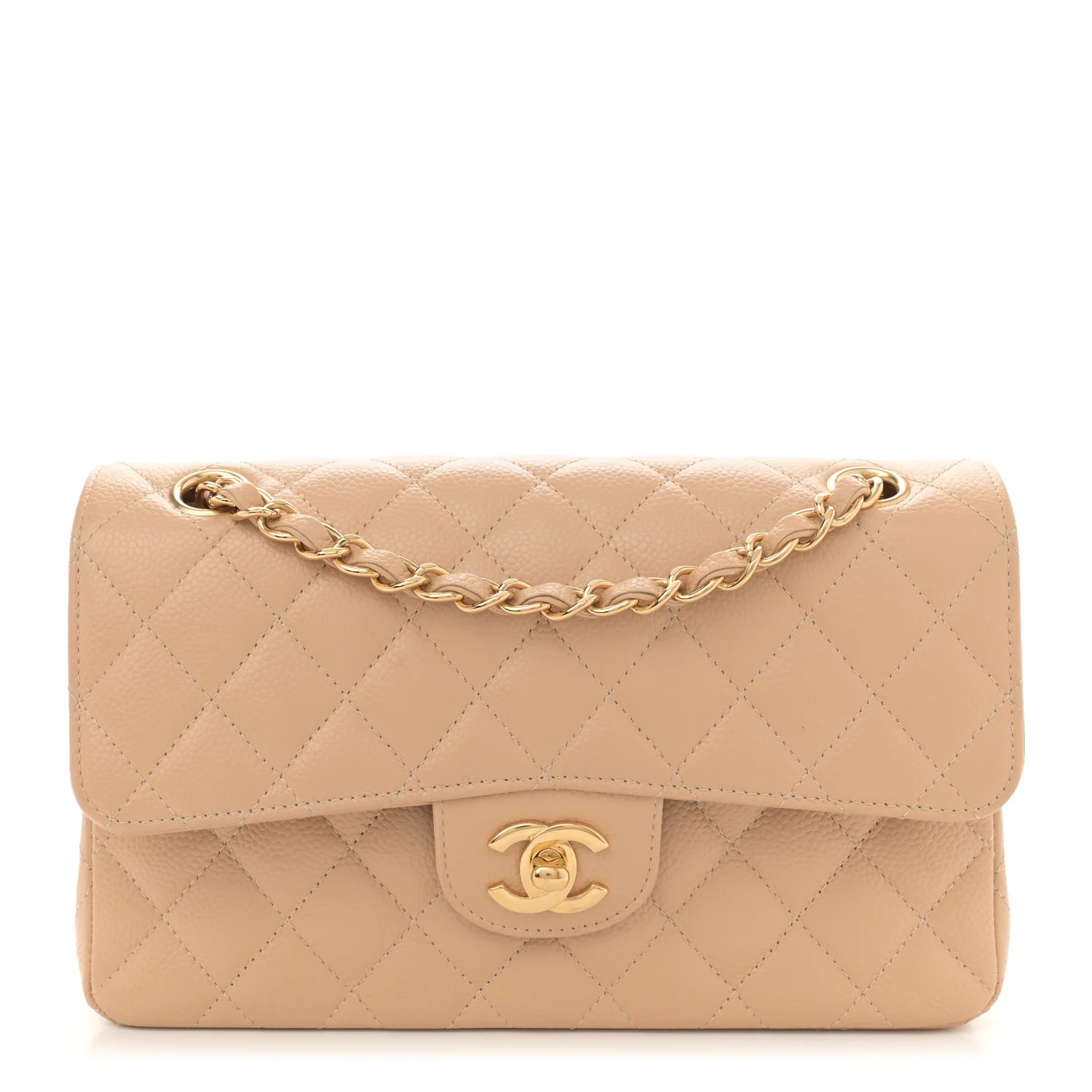 Caviar Quilted Small Double Flap Beige | FASHIONPHILE (US)