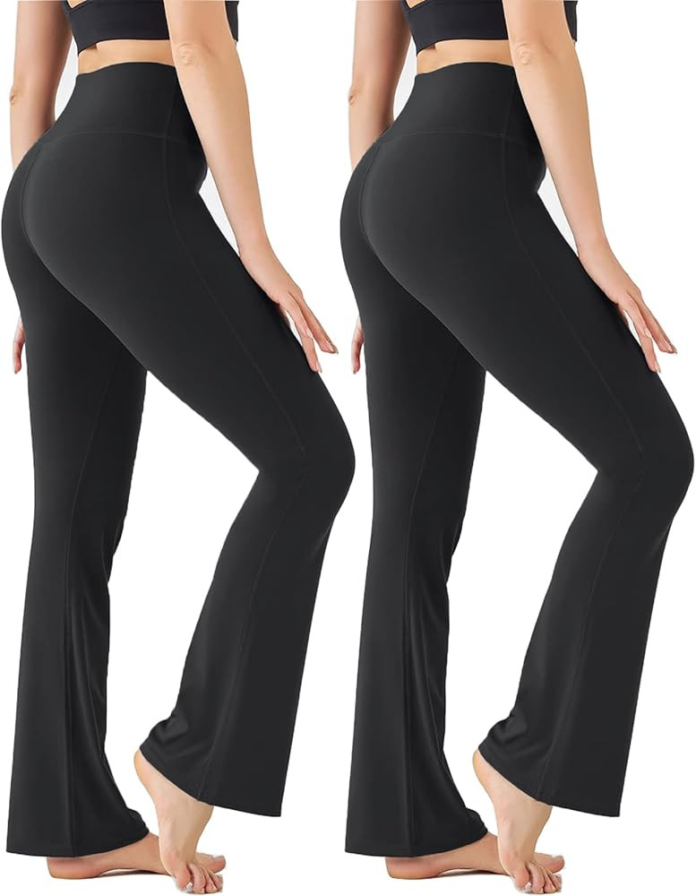 UMSIFEY Women's Black Flare Yoga Pants, Soft High Waisted Casual Bootcut Leggings Workout Lounge ... | Amazon (US)